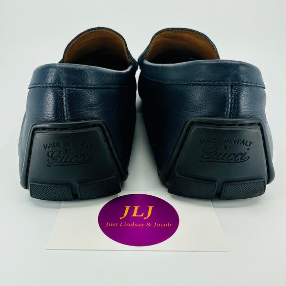 Gucci Men's Microguccissima Navy Blue Leather Slip On Driver Loafers Size 9 - Picture 9 of 16